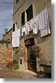 europe, hangings, italy, laundry, pienza, towns, tuscany, vertical, photograph