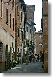 europe, italy, narrow streets, people, pienza, streets, towns, tuscany, vertical, walking, photograph