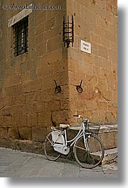 bicycles, europe, italy, pienza, towns, tuscany, vertical, white, photograph