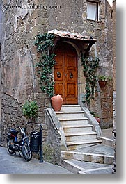 doors, europe, flowers, italy, ivy, pitigliano, stairs, towns, tuscany, vertical, photograph