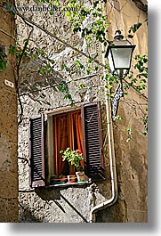 europe, flowers, italy, pitigliano, towns, tuscany, vertical, windows, photograph