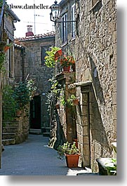 europe, flowers, hangings, italy, pitigliano, towns, tuscany, vertical, photograph
