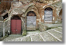 doors, europe, horizontal, italy, pitigliano, stairs, threes, towns, tuscany, photograph