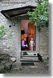 babies, boys, cats, childrens, doors, europe, italy, jack and jill, mothers, poderi di coiano, toddlers, towns, trees, tuscany, vertical, womens, photograph