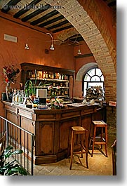 archways, bars, bricks, europe, italy, restaurants, san quirico, towns, tuscany, vertical, photograph