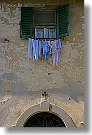 clothes, europe, from, italy, laundry, scarperia, towns, tuscany, vertical, windows, photograph