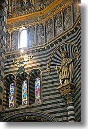 arts, churches, europe, glasses, italy, marble, religious, sculptures, siena, stained, stained glass, statues, towns, tuscany, vertical, windows, photograph
