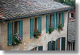 europe, flowers, geraniums, horizontal, italy, siena, towns, tuscany, windows, photograph