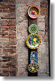arts, bricks, ceramics, europe, italy, plates, siena, towns, tuscany, vertical, photograph