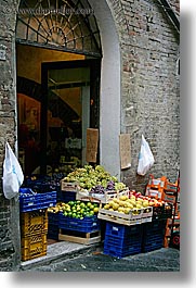 crates, doorways, europe, fruits, italy, siena, towns, tuscany, vertical, photograph