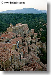 cityscapes, clock tower, europe, italy, mountains, rooftops, sorano, towns, tuscany, vertical, photograph