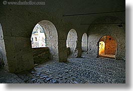 arches, archways, cobblestones, europe, fortress, horizontal, italy, sorano, stairs, towns, tuscany, photograph