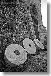 black and white, cobblestones, europe, fortress, italy, sorano, stones, towns, tuscany, vertical, wheels, photograph