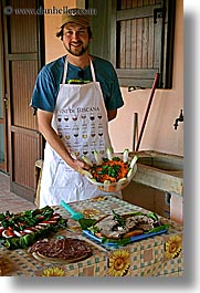 apron, europe, foods, happy, hats, italy, leaders, men, offerings, picnic, roberto, salad, tourists, tuscany, vertical, photograph