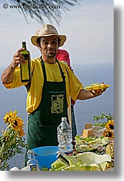 apron, europe, foods, happy, hats, italy, leaders, men, offerings, olive oil, picnic, tourists, tuscany, vertical, william, photograph