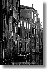 black and white, canals, europe, italy, venecia, venezia, venice, vertical, photograph