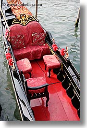 boats, canals, europe, gondolas, italy, plush, red, venecia, venezia, venice, vertical, photograph
