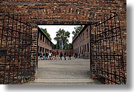 auschwitz, bricks, buildings, entrance, europe, execution, horizontal, materials, poland, prison, prison camp, structures, walls, photograph