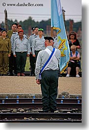 auschwitz, ceremony, europe, flags, israeli, jewish, military, officer, poland, religious, vertical, photograph