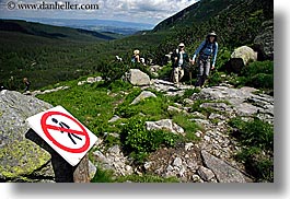 activities, europe, hikers, hiking, horizontal, nature, no hiking, paths, people, poland, signs, photograph