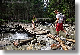 activities, bridge, europe, hikers, hiking, horizontal, men, nature, out, over, paths, people, poland, washed, photograph