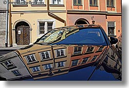 abstracts, arts, buildings, cars, europe, horizontal, krakow, poland, reflections, photograph