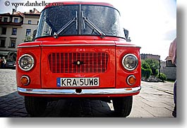 cars, colors, communist, europe, grill, horizontal, krakow, poland, red, transportation, photograph