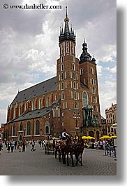 carriage, churches, clouds, europe, horse carriage, horses, krakow, nature, poland, sky, vertical, photograph