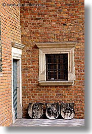 bricks, coat of arms, europe, gothic, jagiellonian university, krakow, materials, poland, stones, style, vertical, photograph