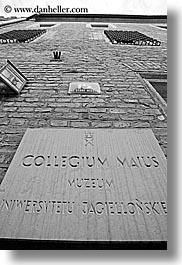 black and white, bricks, europe, gothic, jagiellonian university, krakow, materials, poland, signs, style, university, vertical, photograph
