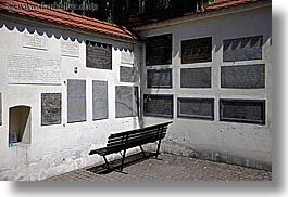 benches, europe, horizontal, jewish, jewish quarter, krakow, plaques, poland, rehmu, religious, photograph