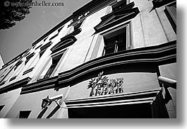 black and white, eden, europe, horizontal, hotels, jewish, jewish quarter, krakow, poland, religious, signs, photograph