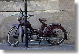 europe, horizontal, krakow, motorcycles, old, poland, photograph