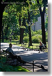 benches, emotions, europe, krakow, men, park, people, poland, solitude, two, vertical, photograph