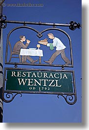europe, krakow, poland, restaurants, signs, vertical, wentzl, photograph