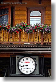 buildings, clocks, europe, flowers, poland, vertical, zakopane, photograph