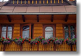 balconies, buildings, europe, flowers, horizontal, poland, woods, zakopane, photograph