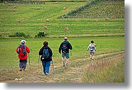 bales, europe, hay, hikers, hiking, horizontal, slovakia, photograph