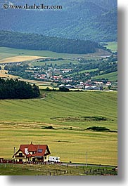 colors, europe, fields, green, houses, landscapes, slovakia, towns, vertical, photograph
