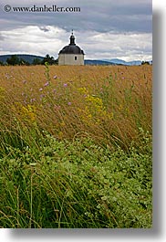big, churches, clouds, colors, europe, fields, green, landscapes, nature, sky, slovakia, small, vertical, photograph