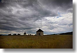 big, churches, clouds, colors, europe, fields, gray, horizontal, landscapes, nature, sky, slovakia, small, photograph