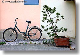 bicycles, europe, horizontal, leaning, slovakia, trees, photograph