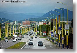 blues, cars, cities, colors, europe, horizontal, lights, mountains, slovakia, streets, transportation, yellow, photograph