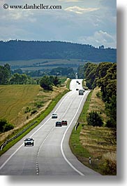 cars, colors, europe, fields, green, highways, roads, slovakia, streets, traffic, transportation, vertical, photograph