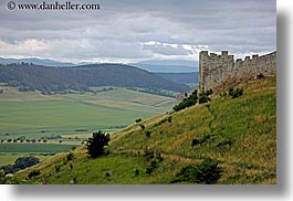 castles, clouds, europe, fields, green, horizontal, materials, nature, sky, slovakia, spis castle, stones, photograph