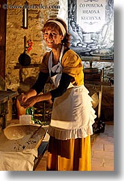 cooking, europe, kitchen, medieval, people, slovakia, spis castle, vertical, womens, photograph