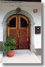 bohinj, doors, europe, flowers, plants, potted, slovenia, vertical, windows, photograph
