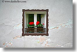 bohinj, europe, flowers, geraniums, horizontal, slovenia, windows, photograph
