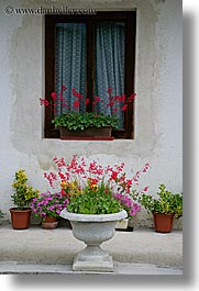 bohinj, europe, flowers, houses, plants, potted, slovenia, vertical, photograph