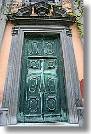 bronze, doors, europe, knights, ljubljana, monastery, slovenia, teutonic, vertical, photograph